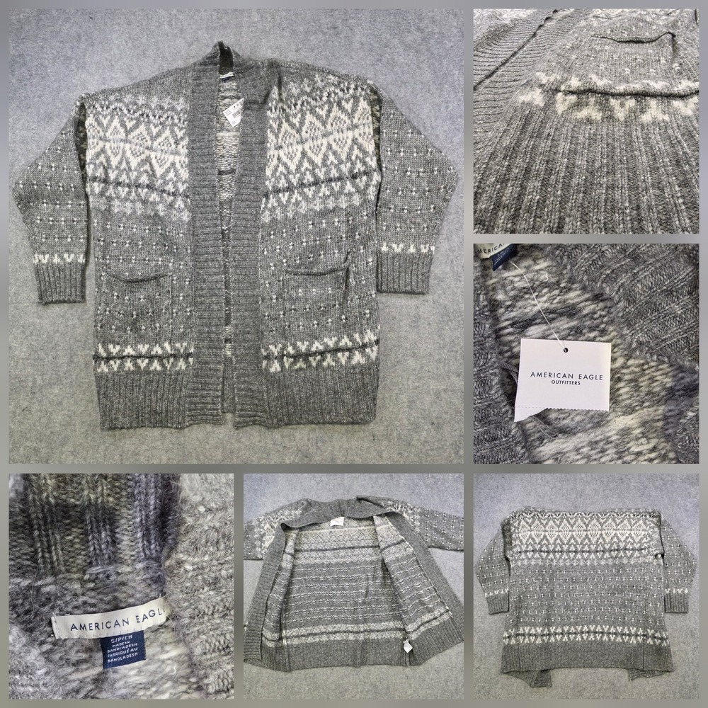 American Eagle Outfitters Sweater Womens Small Gray Fair Isle Cardigan Knit